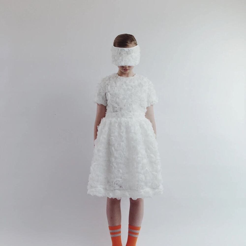 NWT Caroline Bosmans White Floral Rosette Tulle Skirt